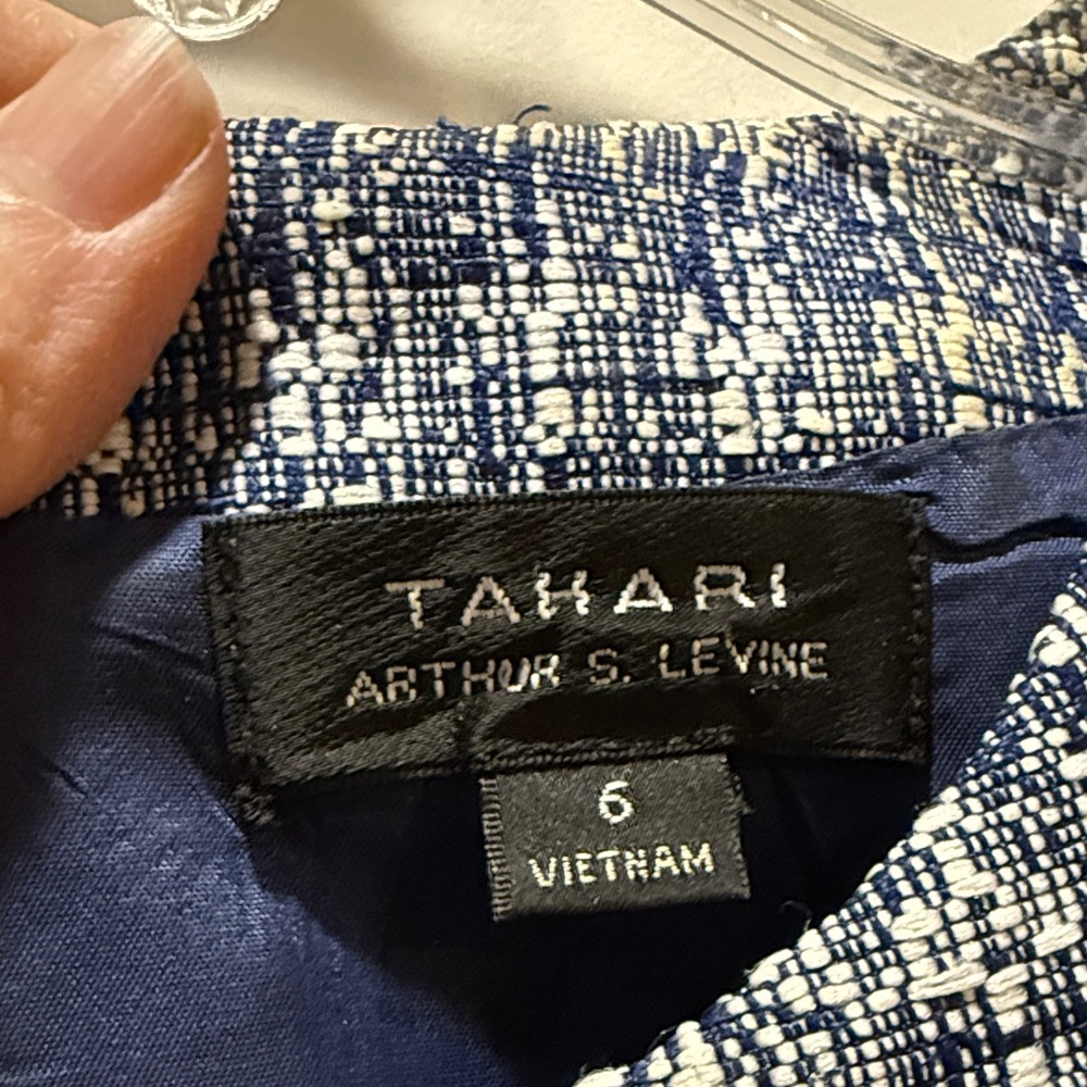 Tahari ASL Blue & White Tweed Dress - professional office attire - Picture 3 of 6